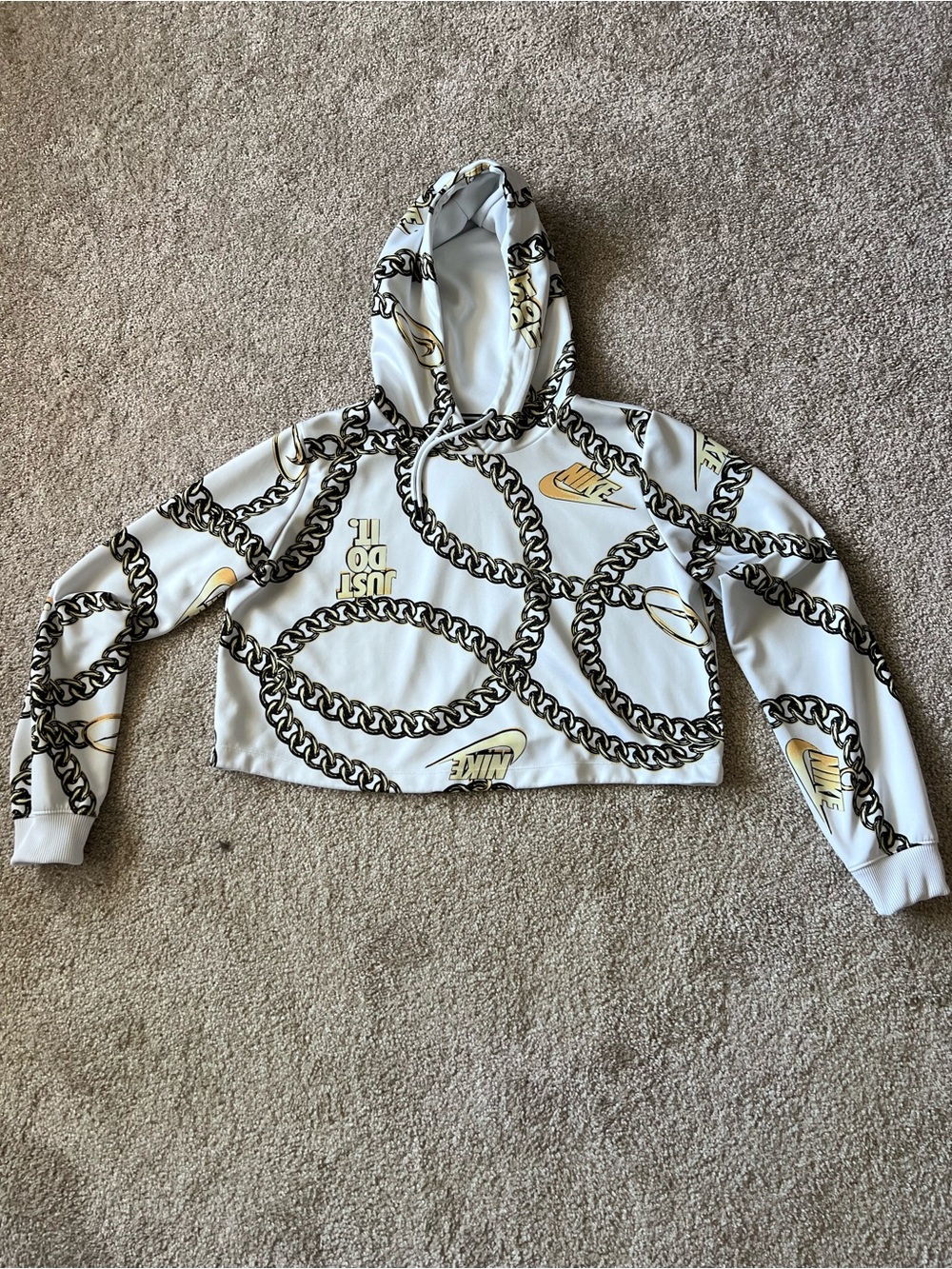 Nike Sportswear Clash Glam Chain White Cropped Hoodie. Size M